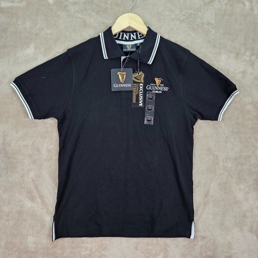 NWT Guinness Polo Embroidered Logo Dublin Ireland Pub Beer Men's Sz S Golf Black